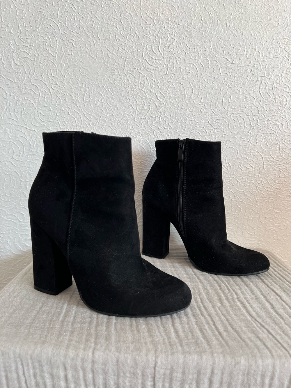 Bamboo Women's Suede-like Black Ankle Boots Block Heel
